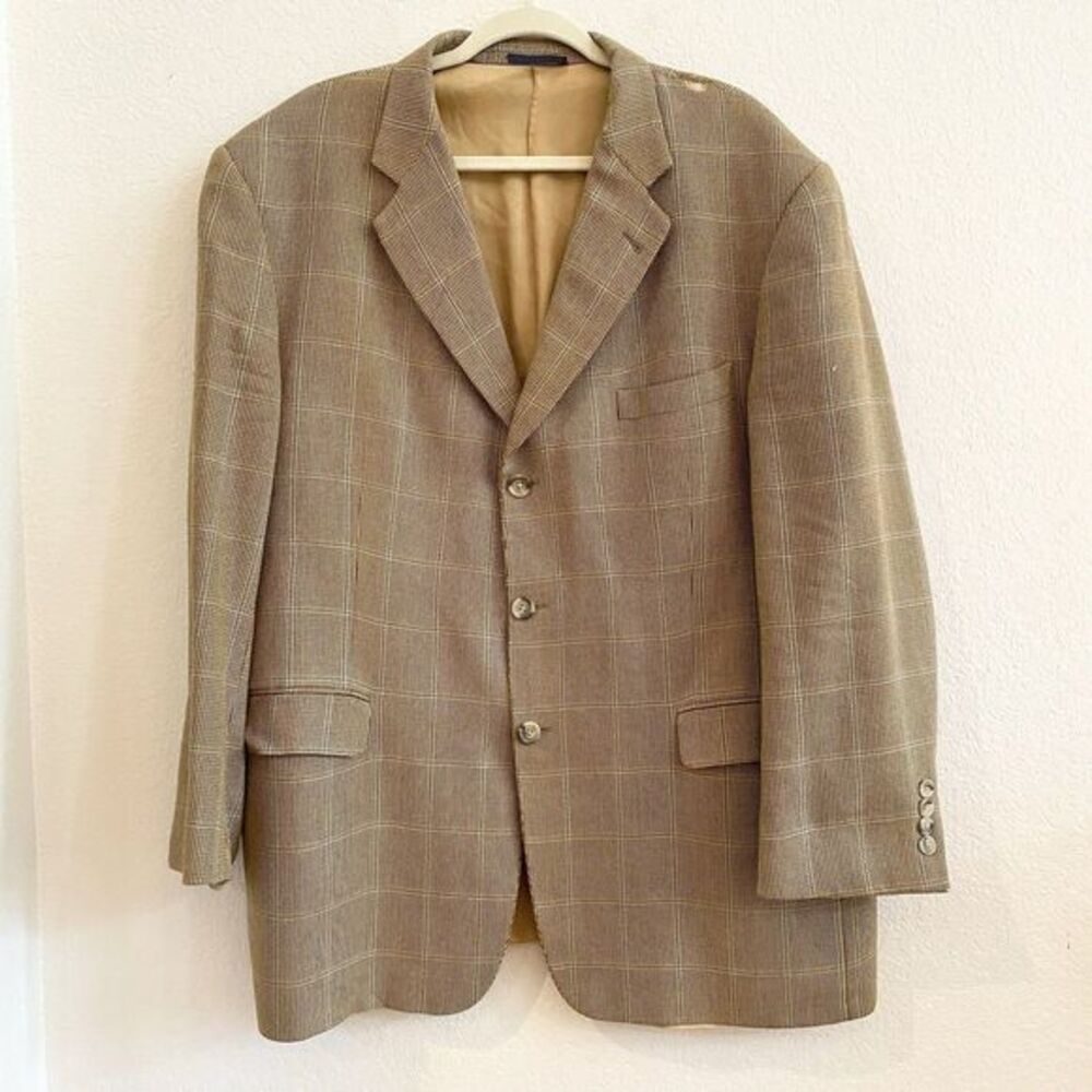Burberry London Blazer Jacket Men’s 46R Camel Silk Wool Double Vent Coat*